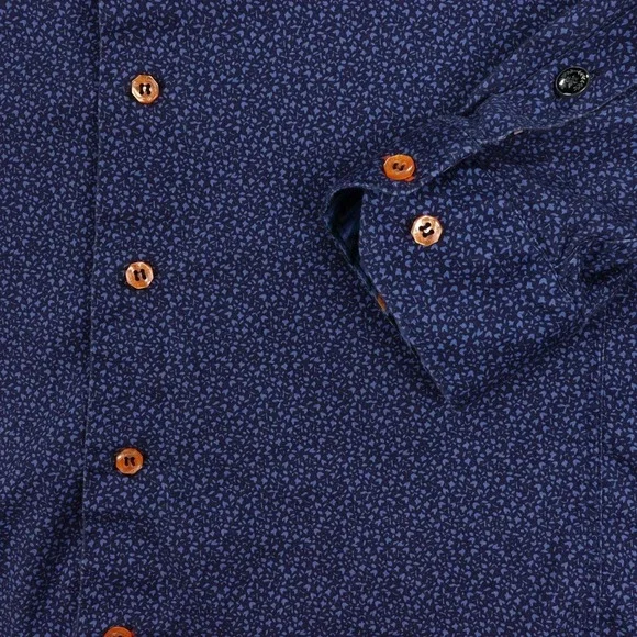 Au Noir Dress Shirt Men's Size 5 Blue Print Contrast Trim Stretch Button Down - Picture 4 of 16